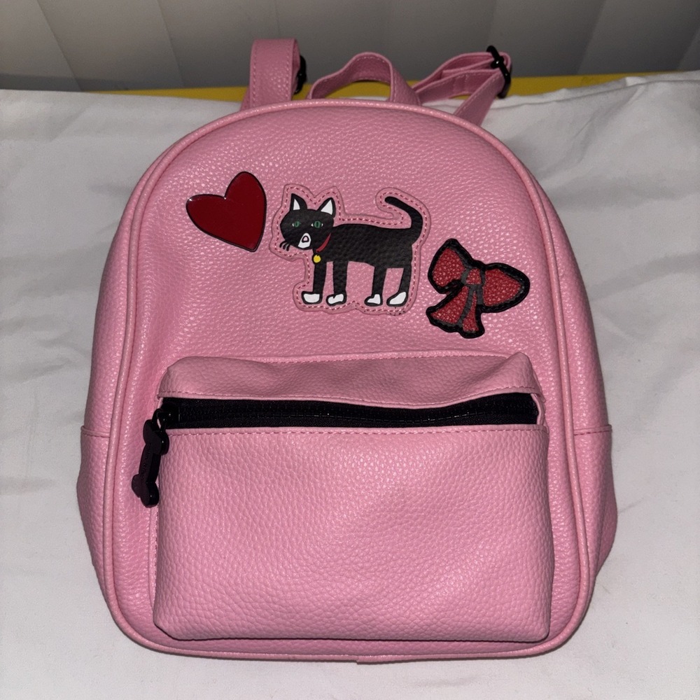 Marc Tetro Mini Backpack Pink with Black Cat Heart Bow